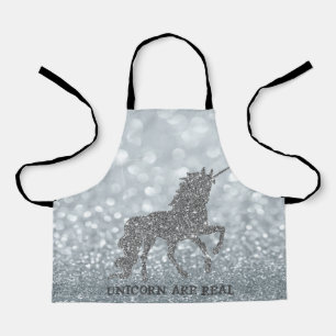 Elegant Silver Glitter Unicorn , Bokeh Schort