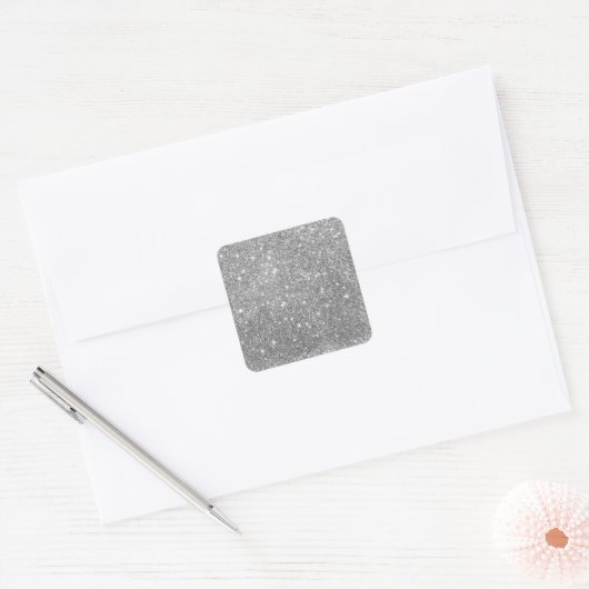 Elegant Silver Glitter Vierkante Sticker (Envelop)
