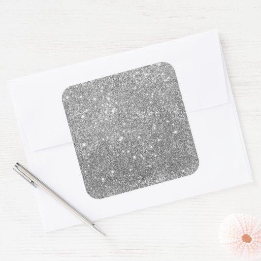 Elegant Silver Glitter Vierkante Sticker (Envelop)