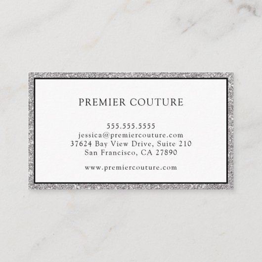 Elegant Silver Glitter Visitekaartje (Achterkant)