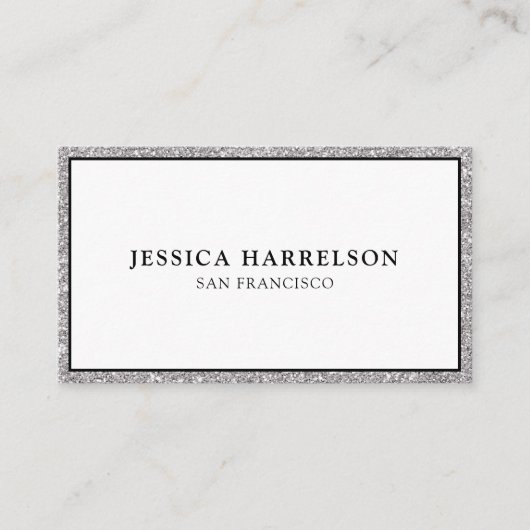 Elegant Silver Glitter Visitekaartje (Voorkant)