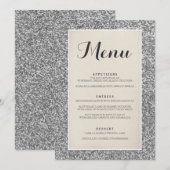 Elegant Silver Glitter Wedding Menu Kaart (Voorkant / Achterkant)