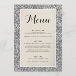 Elegant Silver Glitter Wedding Menu Kaart