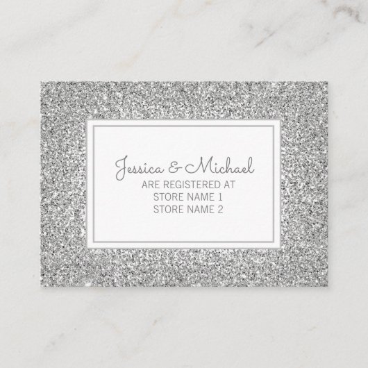 Elegant Silver Glitter Wedding Registry Informatiekaartje (Voorkant)