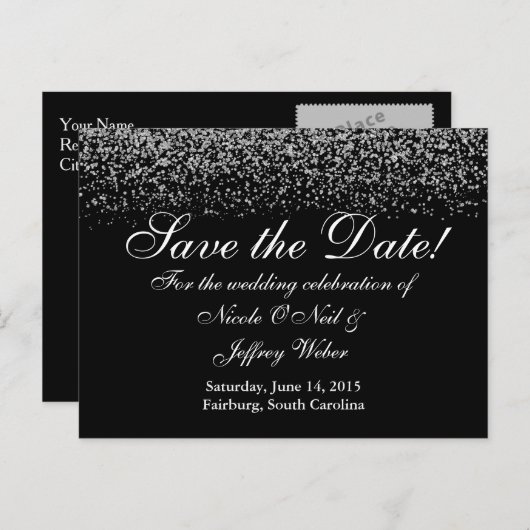 Elegant Silver Glitter Wedding Save the Date Aankondigingskaart (Voorkant / Achterkant)