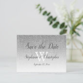 Elegant Silver Glitter Wedding Save the Date Briefkaart (Staand voorkant)
