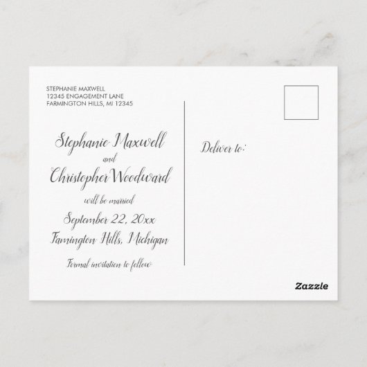 Elegant Silver Glitter Wedding Save the Date Briefkaart (Achterkant)
