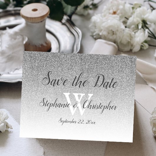 Elegant Silver Glitter Wedding Save the Date Briefkaart