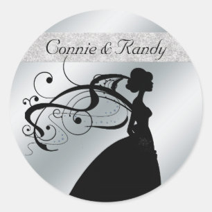 Elegant Silver Glitter Wedding Sticker met Bride