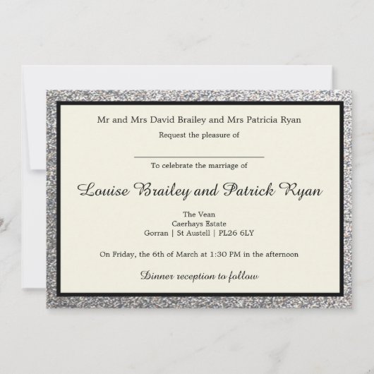 Elegant Silver Glitter Wedding Uitnodiging (Voorkant)