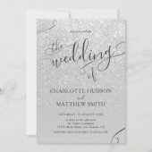 Elegant Silver Glitter Wedding Uitnodiging (Voorkant)