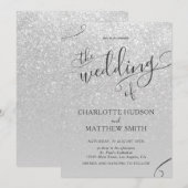 Elegant Silver Glitter Wedding Uitnodiging (Voorkant / Achterkant)