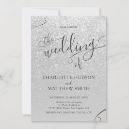 Elegant Silver Glitter Wedding Uitnodiging