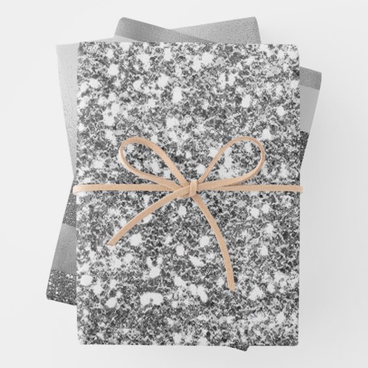 Elegant Silver Glitter Wrapping Paper Sheets (In situ)