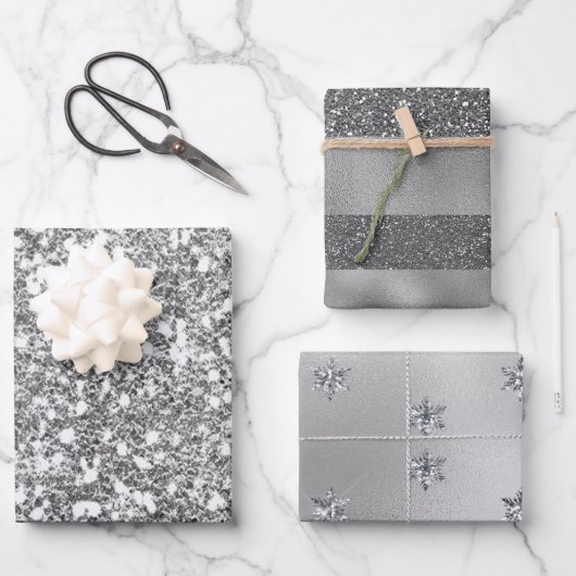 Elegant Silver Glitter Wrapping Paper Sheets (Voorkant)