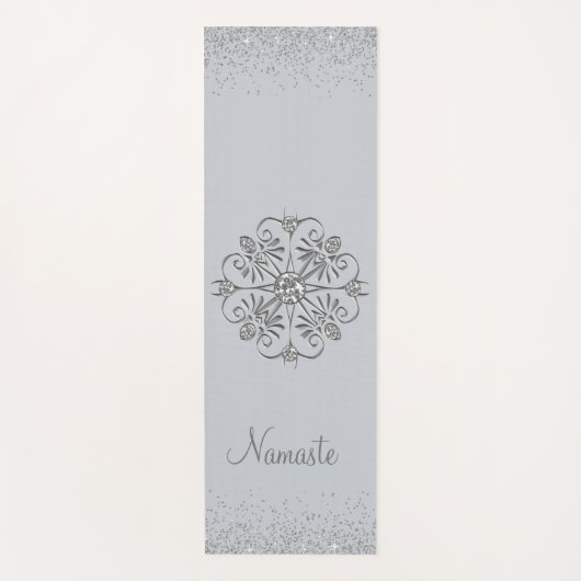 Elegant Silver Glittery Gem Yogamat (Voorkant)