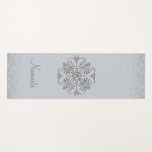 Elegant Silver Glittery Gem Yogamat (Voorkant (horizontaal))