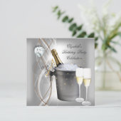 Elegant Silver Gold Champagne Birthday Party Kaart (Staand voorkant)