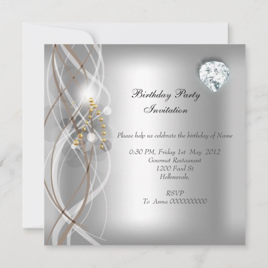 Elegant Silver Gold Champagne Birthday Party Kaart (Achterkant)