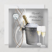 Elegant Silver Gold Champagne Birthday Party Kaart (Voorkant)