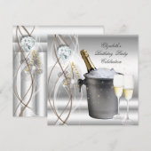 Elegant Silver Gold Champagne Birthday Party Kaart (Voorkant / Achterkant)