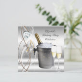 Elegant Silver Gold Champagne Birthday Party Kaart (Staand voorkant)