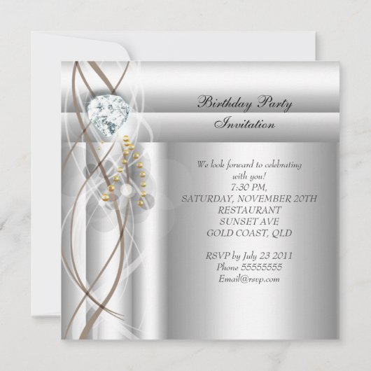 Elegant Silver Gold Champagne Birthday Party Kaart (Achterkant)