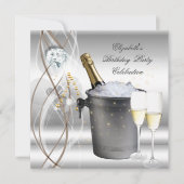 Elegant Silver Gold Champagne Birthday Party Kaart (Voorkant)