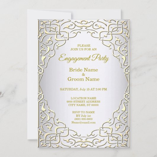 Elegant Silver Gold Decorative Verloving Kaart (Voorkant)
