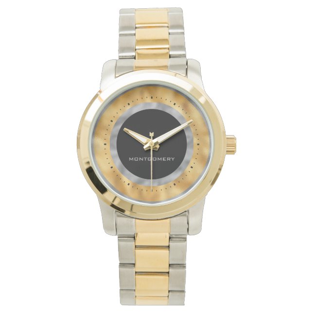 Elegant Silver Gold Foil Black, speciaal gepersona Horloge (Voorkant)