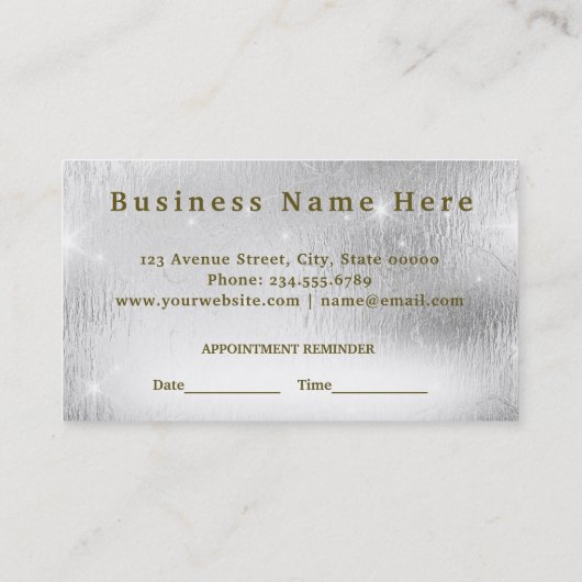 Elegant Silver / Gold Glam Haarstylist Appointment Afsprakenkaartje (Achterkant)