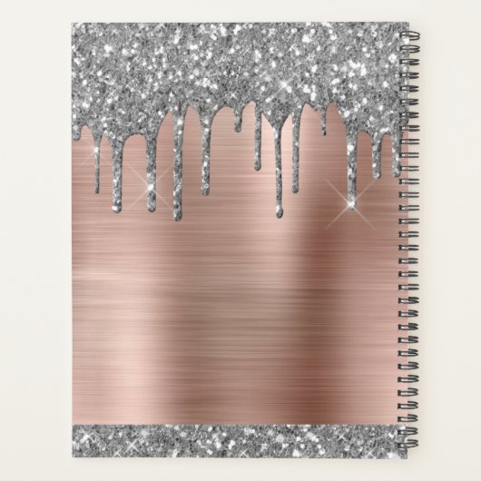 Elegant Silver Gold Glitter Drips Monogram 2022 Planner (Achterkant)