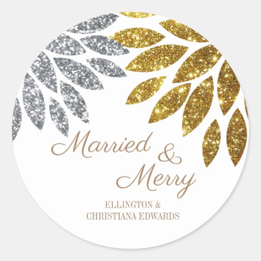 Elegant Silver Gold Glitter Floral White Kerstmis Ronde Sticker (Voorkant)