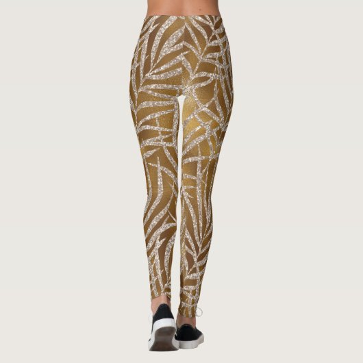Elegant Silver Gold Glitter Foliage Pattern Chic Leggings (Achterkant)