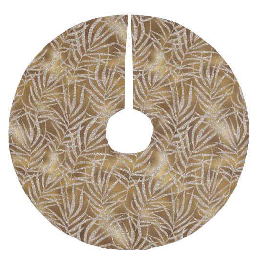 Elegant Silver Gold Glitter Winter Foliage Luxe Kerstboom Rok (Voorkant)