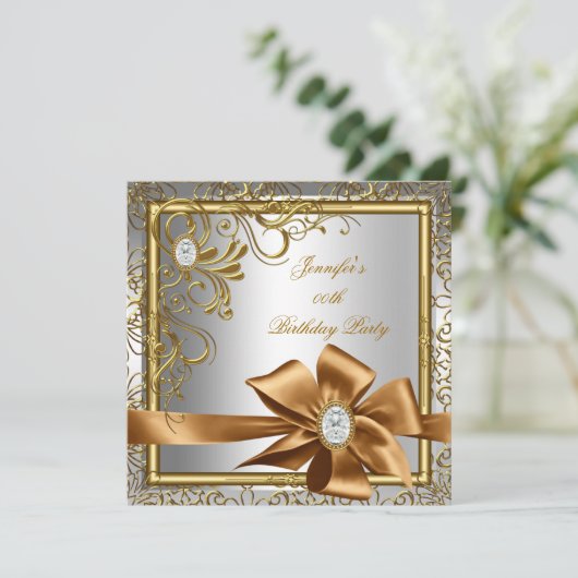 Elegant Silver Gold Jewel afbeelding Birthday Part Kaart (Staand voorkant)
