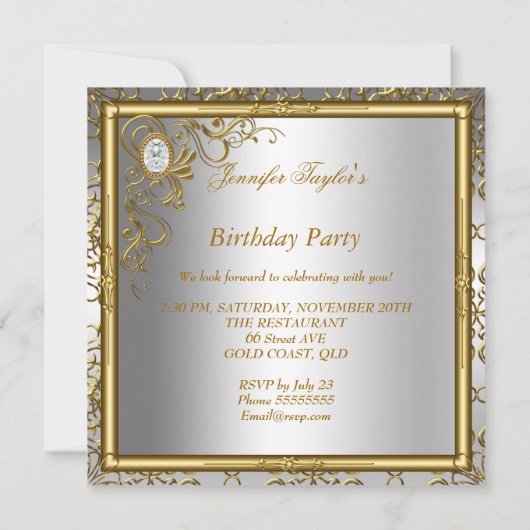 Elegant Silver Gold Jewel afbeelding Birthday Part Kaart (Achterkant)
