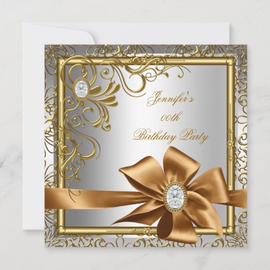 Elegant Silver Gold Jewel afbeelding Birthday Part Kaart (Voorkant)