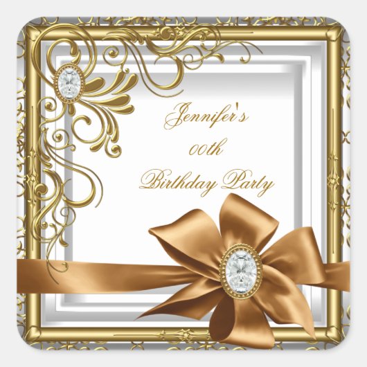 Elegant Silver Gold Jewel afbeelding Birthday Part Vierkante Sticker (Voorkant)