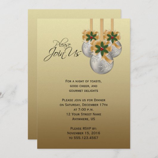 Elegant Silver Gold-kerstfeest Kaart (Voorkant / Achterkant)