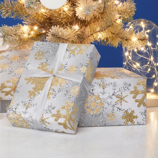 Elegant Silver Gold Kerstmis Snowflake Patroon Cadeaupapier (Feestdagen)