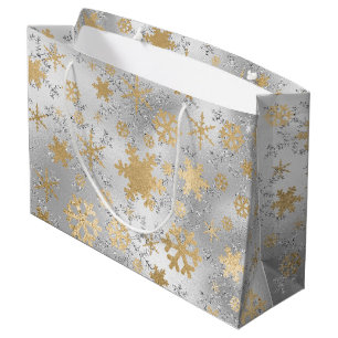 Elegant Silver Gold Kerstmis Snowflake Patroon Groot Cadeauzakje