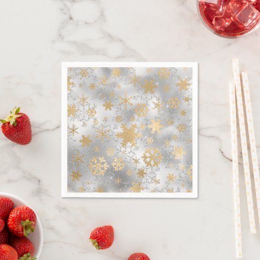 Elegant Silver Gold Kerstmis Snowflake Patroon Servet (Insitu)