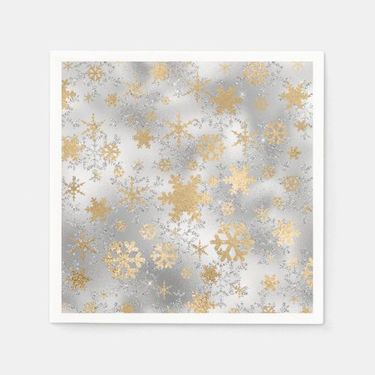 Elegant Silver Gold Kerstmis Snowflake Patroon Servet (Voorkant)
