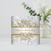Elegant Silver Gold Lace Diamond Birthday Party Kaart (Staand voorkant)