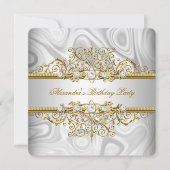Elegant Silver Gold Lace Diamond Birthday Party Kaart (Voorkant)