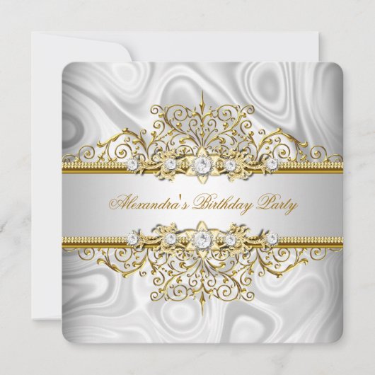 Elegant Silver Gold Lace Diamond Birthday Party Kaart (Voorkant)