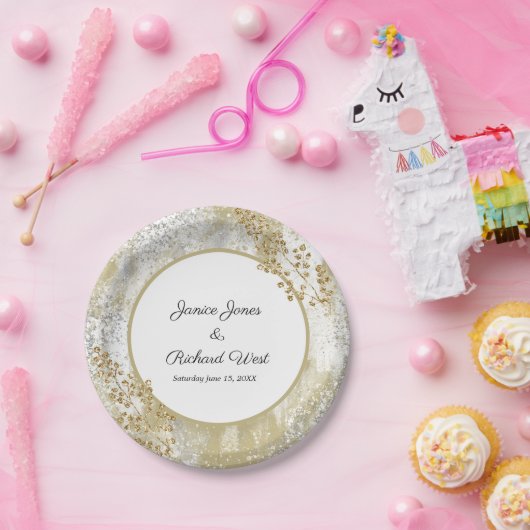 Elegant Silver Gold Lijst aangepaste bruiloft Papieren Bordje (Feest)