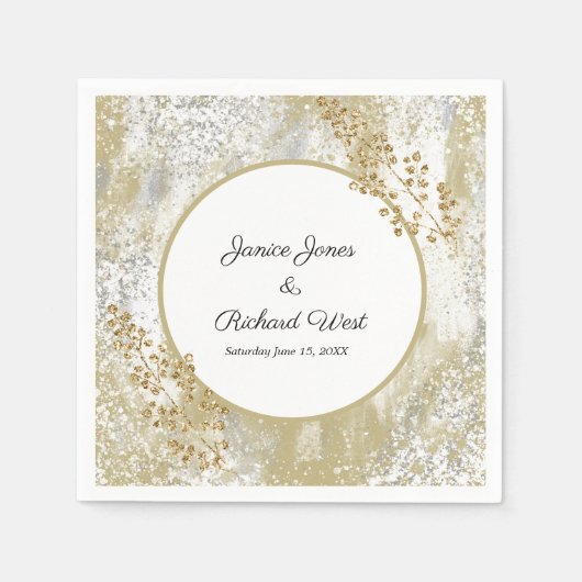 Elegant Silver Gold Lijst aangepaste bruiloft Servet (Voorkant)