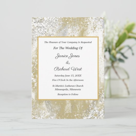 Elegant Silver Gold Lijst Wedding Invitation Kaart (Staand voorkant)